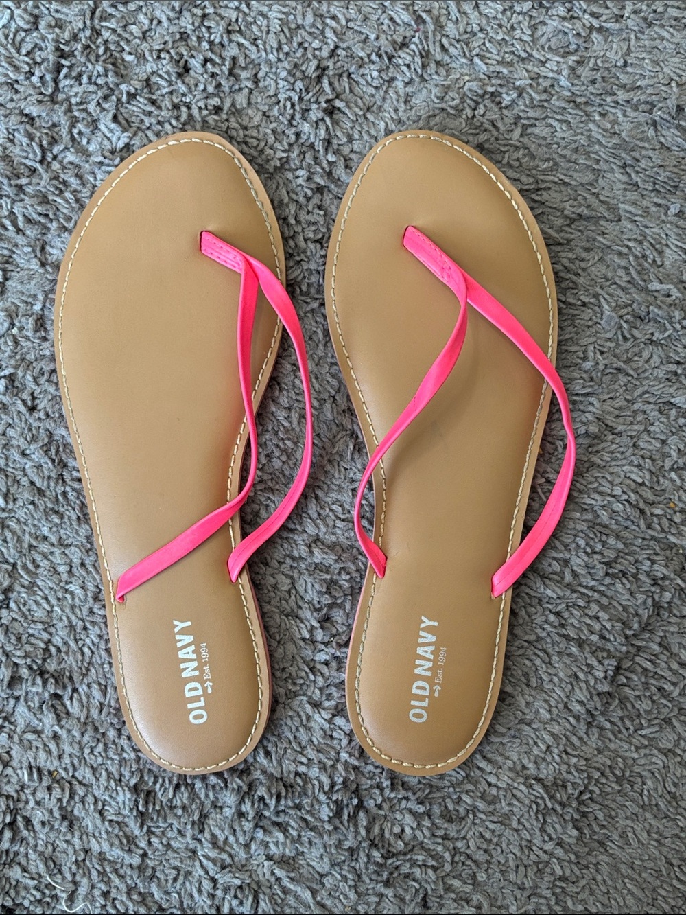 Old Navy Hot Pink Strap Tan Footbed Flip Flop Sandals